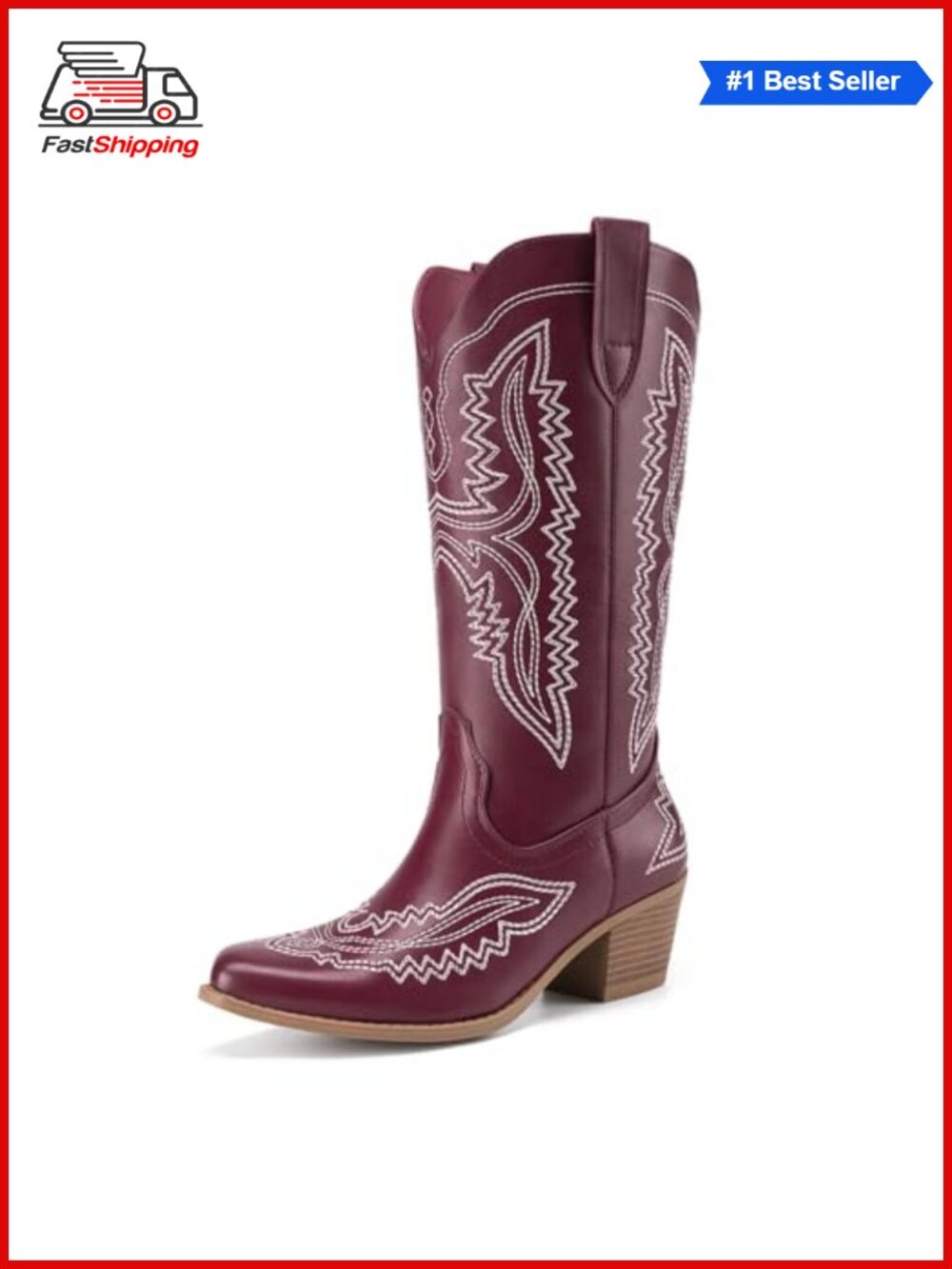 ✨ Square Toe Embroidered Western Mid Calf Cowboy Boots
